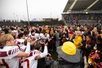 Central Catholic students and players celebrate on the field after the game. The Central Catholic Rams played the Lake Oswego Lakers at Hillsboro Stadium in Hillsboro, Oregon, on Dec. 7, 2019. The Rams defeated the Lakers 49-28.
