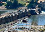 Aerial view of a dam.