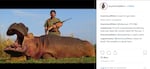 A screenshot of an Instagram post before it was taken down. It pictures Eastern Oregon outfitter and rancher James Nash with a hippopotamus he shot on a hunting excursion to Africa. 
