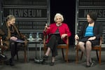 Former Supreme Court Justice Sandra Day O'Connor, center, with, Supreme Court Justice Ruth Bader Ginsburg, left, and Sonia Sotomayor, right, speaks during a forum to celebrate the 30th anniversary of O'Connor's appointment to the Supreme Court, at the Newseum in Washington, Wednesday, April 11, 2012.