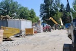 Construction workers and vehicles move around the Capitol in Salem, Ore., finishing up a years-long, $598 million seismic retrofitting project. Gov. Kotek in 2025 ordered state agencies to begin planning to earthquake-proof large buildings.