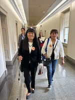 Sisters Maggie Billiman, left, and Julia Billiman Torres, lead Virginia Chavez, left and Mary Martinez White to lobby members to reauthorize the Radiation Exposure Compensation Act.