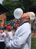 Big League Chew founder Rob Nelson blows a giant bubble in this undated photo.