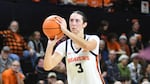FILE - Oregon State guard Jenna Villa (3) shoots against Arizona State during an NCAA basketball game on Sunday, Dec. 14, 2025, in Corvallis, Ore. Villa and members of the OSU team are seeking to unionize, and Villa is a member of the Interim Executive Committee for a national group organizing college athletes.