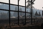 FILE - A burned structure near the unincorporated community of Friend, Ore. on Aug 14, 2026. The Grasshopper Fire destroyed at least 20 structures and six homes as of Thursday, Aug. 13.