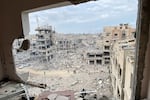 A view from a destroyed building in Khan Younis caused by Israeli attacks.