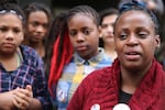 Venus Hayes with two of Quanice Hayes' sisters. Speaking in March, Hayes said she does not trust the Multnomah County District Attorney's office and wants the federal government to investigate her son's death.