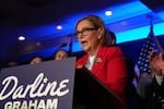 Sen. Darline Graham, R-S.C., gives a speech to supporters after winning a special Republican primary runoff to replace her brother, the late Sen. Lindsey Graham, R-S.C., in the November general election, Tuesday, Aug. 25, 2026, in Columbia, S.C.