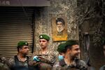 A portrait of Hezbollah's ex-leader Hassan Nassrallah on the wall at the site of the israeli strike in Basta, Central Beirut on November 23 2024.