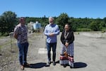 Confederated Tribes of Grand Ronde Chairwoman Cheryle Kennedy, Grand Ronde Councilman Jon George and Ryan Webb, engineering and project manager for the tribe’s tumwata village project were at the construction site on June 5, 2024.
