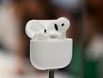 AirPods are displayed during an announcement of new products at Apple headquarters on Sept. 9 in Cupertino, Calif.