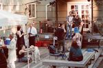 The crew and cast of The Great Divide gather on the deck of Sarah Brody Webb's home during filming.