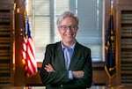 Governor Tina Kotek poses for a portrait in the State Library of Oregon, Salem, Ore., Jan. 29, 2025.