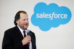 Benioff speaks during a news conference in 2019. He is adamant that he is not building a Salesforce facility in Waimea.