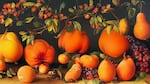 Painting various fall fruits.