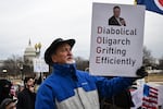 People protest against US President Donald Trump and Elon Musk's Department of Government Efficiency (DOGE) near the U.S. Capitol in Washington, DC, on Feb. 5, 2025.