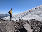 Anders Carlson, the president and chief scientist of the Oregon Glaciers Institute, pictured near the terminus of Hayden Glacier on the Middle Sister in Oregon's central Cascades.