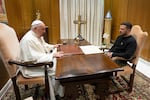 Pope Francis meets Ukrainian President Volodymyr Zelenskyy during a private audience at the Vatican on Saturday. Francis recently said that the Vatican has launched a behind-the-scenes initiative to try to end the war in Ukraine.