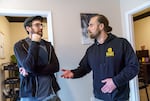 Recovery Works Northwest counselor Damian Thomas, left, talks with Joe Bazeghi, director of engagement for the organization, in the Portland, Ore. area.