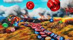 A battlefield scene made of candy.
