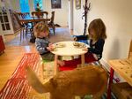 Abby Bucolo, right, eats breakfast with her brother, two-year-old Henry Bucolo, at a bed-and-breakfast in Ashland. Their parents are temporarily renting the home after their house was destroyed by the Almeda Fire.