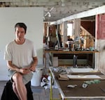 Ryan Dobrowski in his studio at the top of an old cannery building.