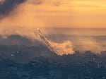 Rockets are fired toward Israel from the Gaza Strip, Saturday, Oct. 7, 2023. The rockets were fired as Hamas announced a new operation against Israel. (AP Photo/Fatima Shbair)