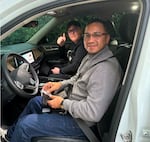 Authorities say Sergio Andres Ortega Cabello, a citizen of Chile, rented a Volkswagen Atlas in Florida — and that the car was tracked to Cincinnati and back to Florida after the break-in at Joe Burrow's house. Cabello is seen here in the driver's seat, with another Chilean suspect, Bastian Alejandro Orellana Morales, in the passenger seat.