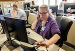 Julie Epling, RN, works a shift at OHSU's Mission Control, in May, 2018. (Photo courtesy OHSU)