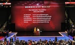 First Lady Laura Bush, right, and Cindy McCain fundraised for Gustav relief efforts on the first day of the Republican National Convention in St. Paul, Minn., in September 2008.