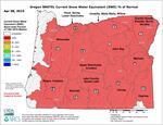 The snow water equivalent percent of normal represents the current snow water equivalent found at selected SNOTEL sites in or near the basin compared to the average value for those sites on this day. Data based on first reading of the day.