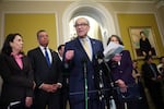 Sen. Chuck Schumer, D-N.Y., joined by fellow Democrats, announced the launch of the Senate Democrats' elections task force at the U.S. Capitol on April 29.