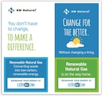 Ads from NW Natural’s “Less We Can” campaign, from a 2022 filing with the Oregon Public Utility Commission.