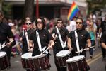 Last Regiment of Syncopated Drummers, a drum core line from Portland, took to the streets during the Portland Pride Parade, June 18, 2017.