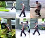 A residential surveillance system captured these images of the suspect Sunday, May 28, 2017. Police are asking people in the Laurelhurst area to shelter in place and call 911 if they see or hear anything suspicious.