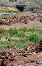 Logs set aside for creek restoration by Resource Environmental Solutions, July 26, 2024.