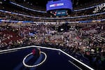 Minyon Moore, Chair of the 2024 Democratic National Convention Committee and Jaime R. Harrison, Chairman of the Democratic National Committee, open Day One of the Democratic National Convention, at the United Center, Monday, Aug. 19, 2024 in Chicago.