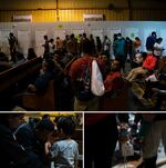 Migrants including Denny Velasco and his family, wait at Mission: Border Hope in Eagle Pass, Texas, to board the buses to continue their journey in the United States.