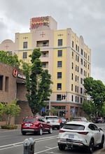 The Eugene Hotel as seen from the north on Pearl Street in Eugene, Ore.