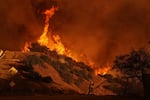 Saturday, Jan. 11: A firefighter battles the Palisades Fire in Mandeville Canyon in Los Angeles.