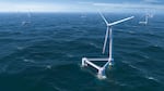 An illustration of floating offshore wind turbines