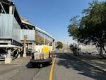 The Idaho Fish and Game truck drives off to transport sockeye around Lower Granite Dam and to cooler water in central Idaho.