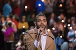 Gregory McKelvey of Portland's Resistance addresses a crowd of supporters Sunday, Nov. 13, 2016, at a rally on the Portland Waterfront.