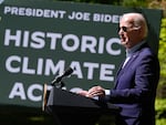 President Joe Biden speaks at Prince William Forest Park on Earth Day, Monday, April 22, 2024, in Triangle, Va. Biden announced $7 billion in federal grants to provide residential solar projects serving low- and middle-income communities and an expansion of the American Climate Corps green jobs training program. 