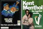 Left: A Kool cigarettes advertisement targeting Black communities for a sponsored event, the Kool Jazz Festival; Right: A Kent cigarettes ad targeting Black smokers.