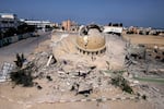 Sun. Oct. 8: A destroyed mosque following an Israeli airstrike in Khan Younis, Gaza Strip.