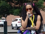 "Black people aren't the problem. Racism is the problem," Cat Hollis said at a PDX Stripper Strike protest held July 11, 2020, in central Portland.