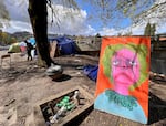 Tents along Southwest 13th Avenue in Portland in April 2022. Many campers stay in this area because of the close proximity Outside In where they are able to access support services.