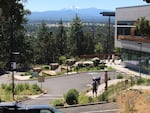 FILE - This Aug. 3, 2016, file photo shows the Central Oregon Community College campus with Mount Bachelor on the horizon in Bend, Ore. The classified workers union at Central Oregon Community College could strike as early as Thursday.