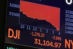 A screen on the trading floor displays the Dow Jones Industrial Average at the New York Stock Exchange in September. Stocks have kept falling since then and hit their low for the year on Friday.